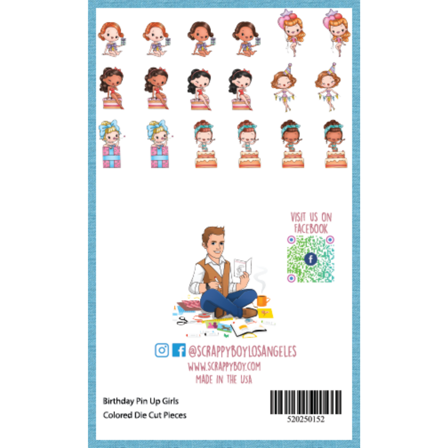 Birthday Pin Up Girls - Colored Die Cut Pieces Scrappy Boy Stamps