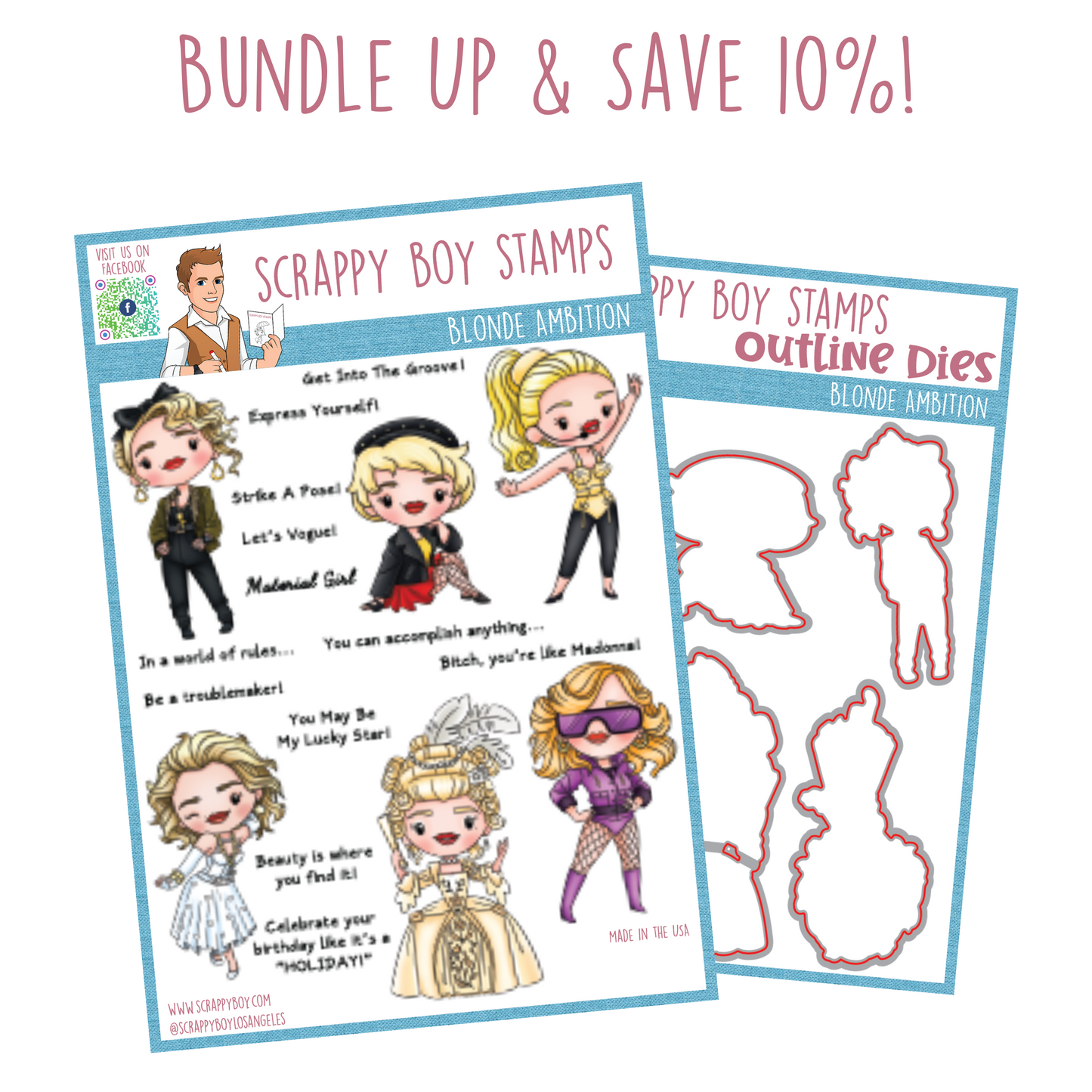 Bundle - Blonde Ambition Stamp & Outline Dies scrappyboystamps