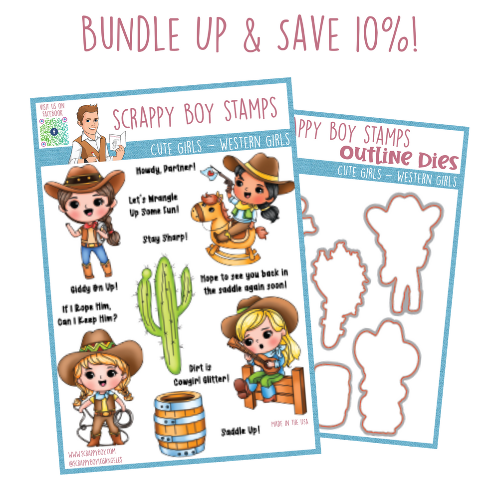 Bundle - Cute Girls Western Girls Stamp & Outline Dies scrappyboystamps