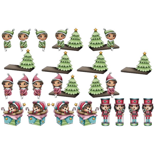 Cute Girls Christmas Toys - Colored Die Cut Pieces Scrappy Boy Stamps