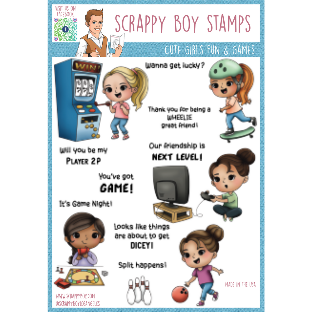 Cute Girls Fun & Games - 6x8 Stamp Set Scrappy Boy Stamps