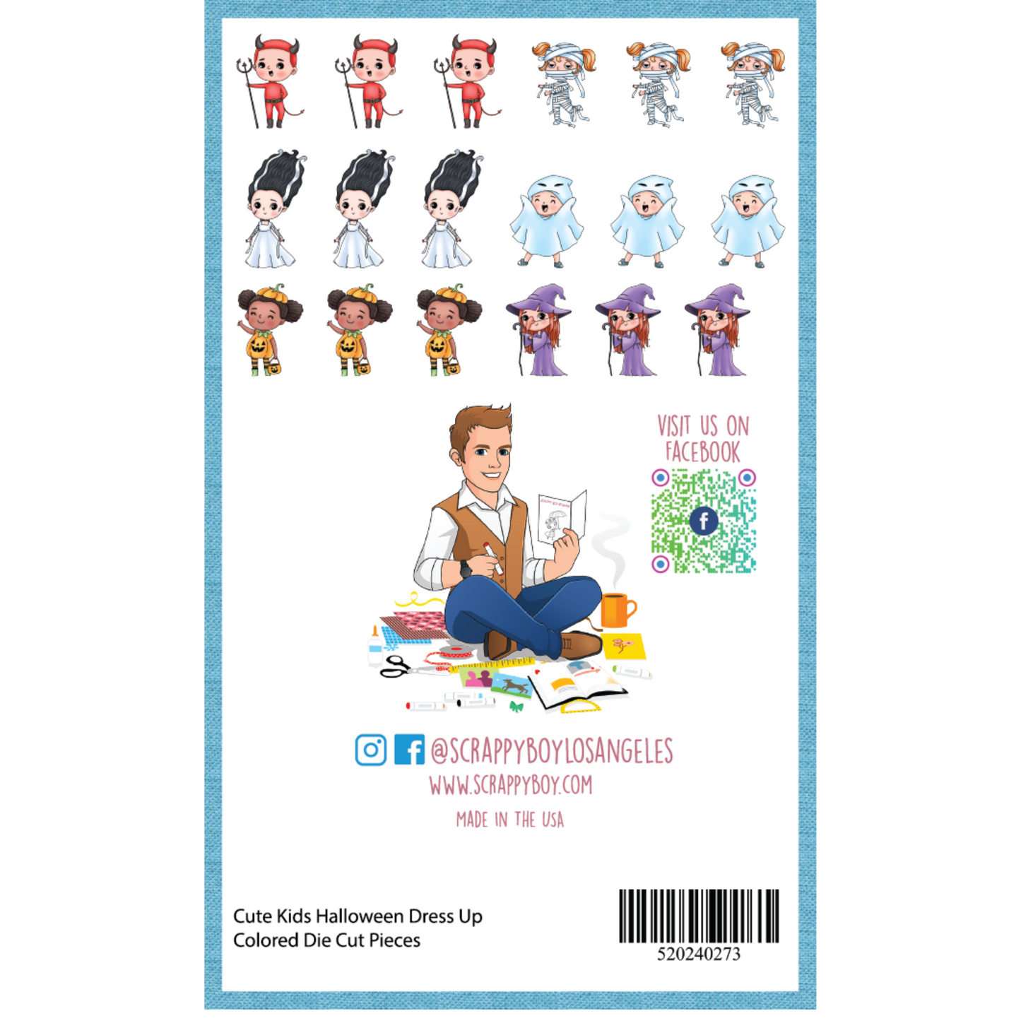 Cute Kids Halloween Dress Up - Colored Die Cut Pieces Scrappy Boy Stamps