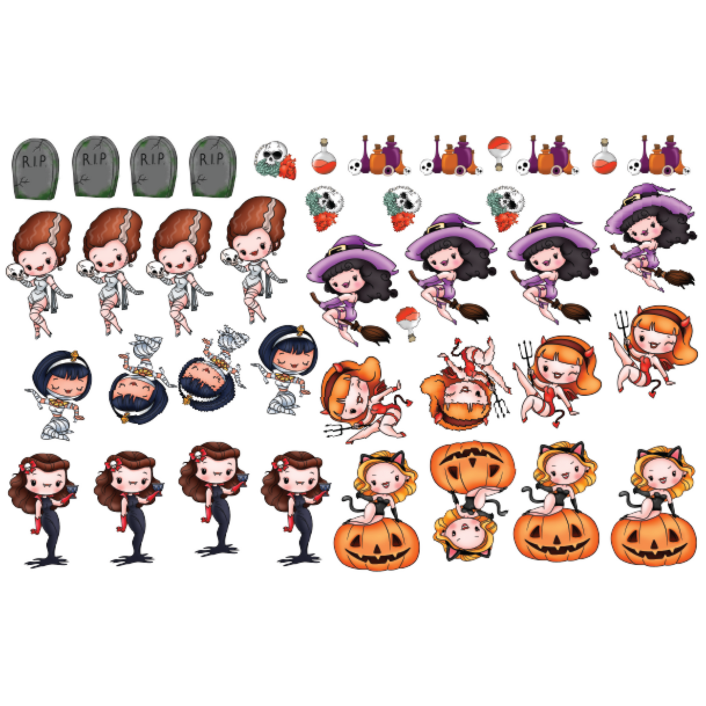 Halloween Pin Up Girls - Colored Die Cut Pieces Scrappy Boy Stamps