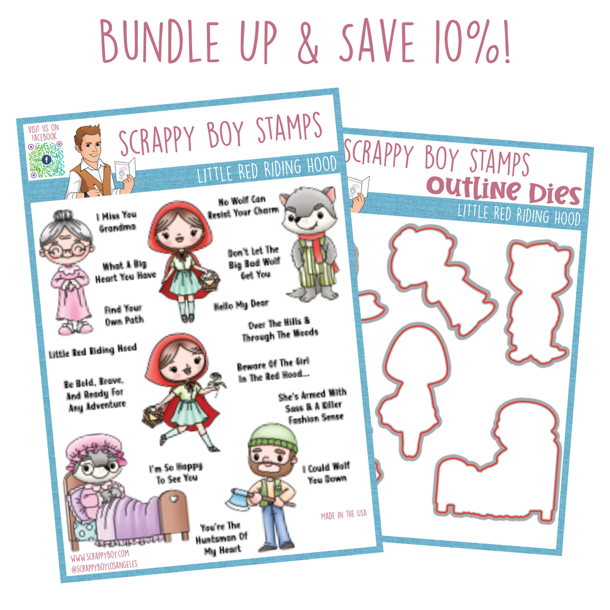 Bundle Little Red Riding Hood Stamp & Outline Dies Scrappy Boy Stamps