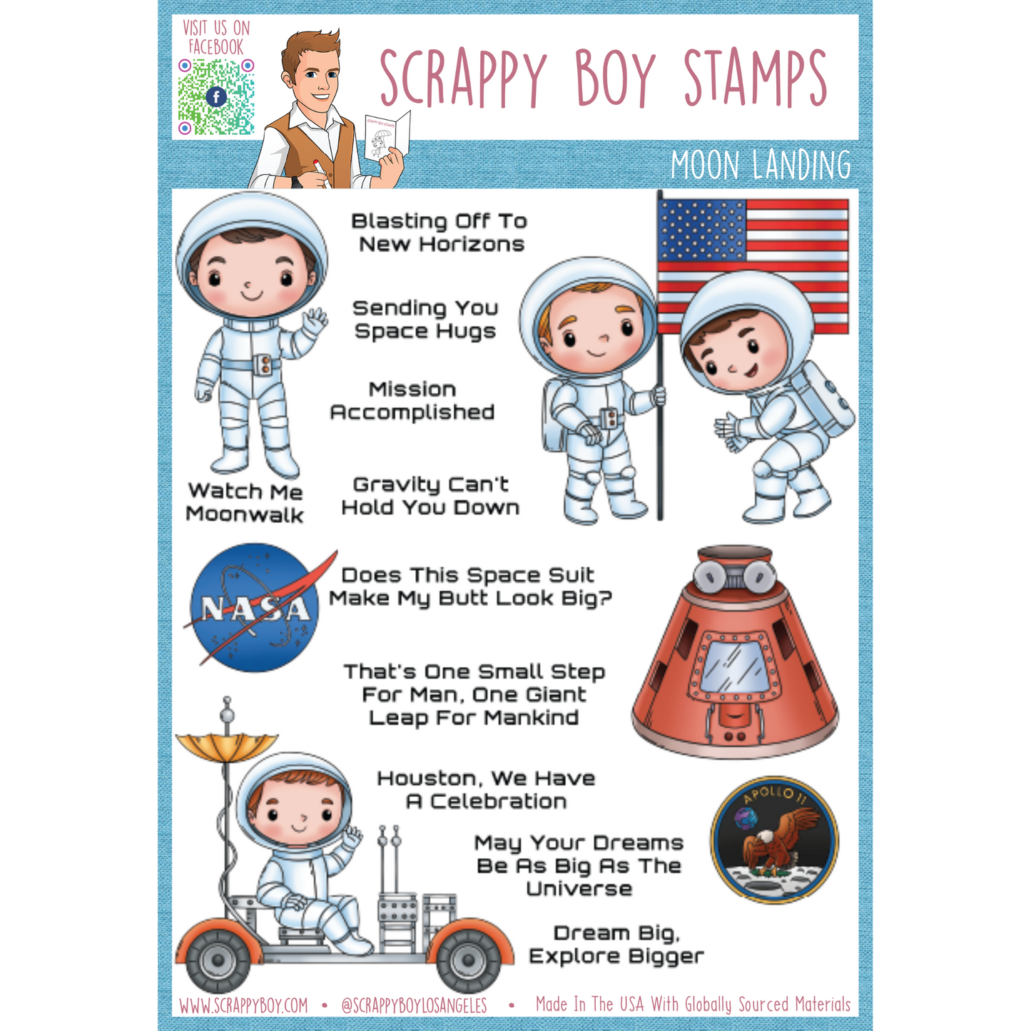 Moon Landing - 6x8 Stamp Set Scrappy Boy Stamps