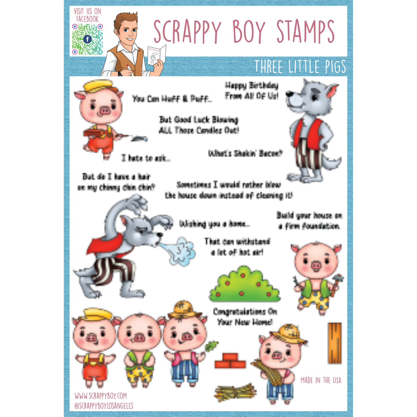 Three Little Pigs - 6x8 Stamp Set Scrappy Boy Stamps