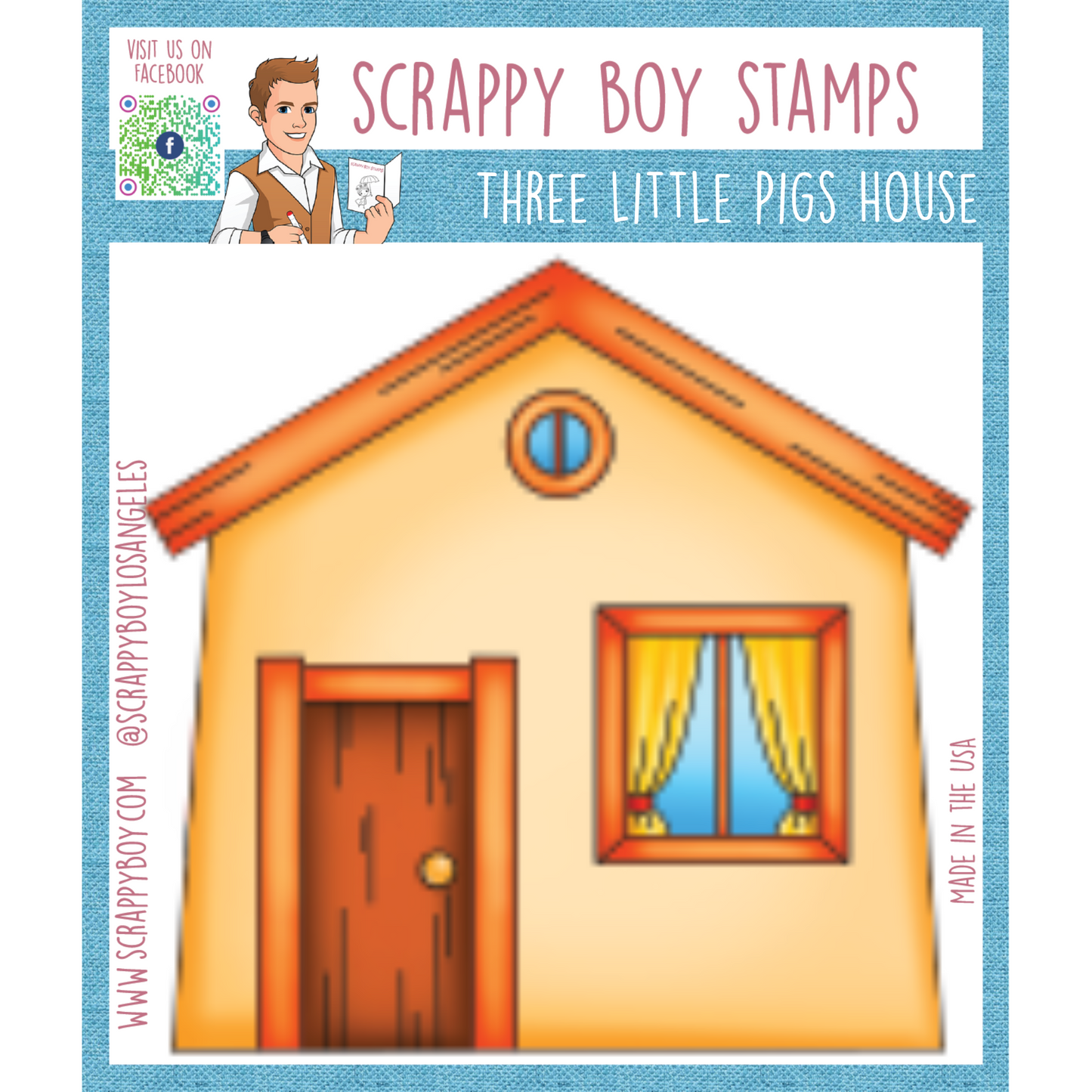 Three Little Pigs House - 4x4 Stamp Scrappy Boy Stamps