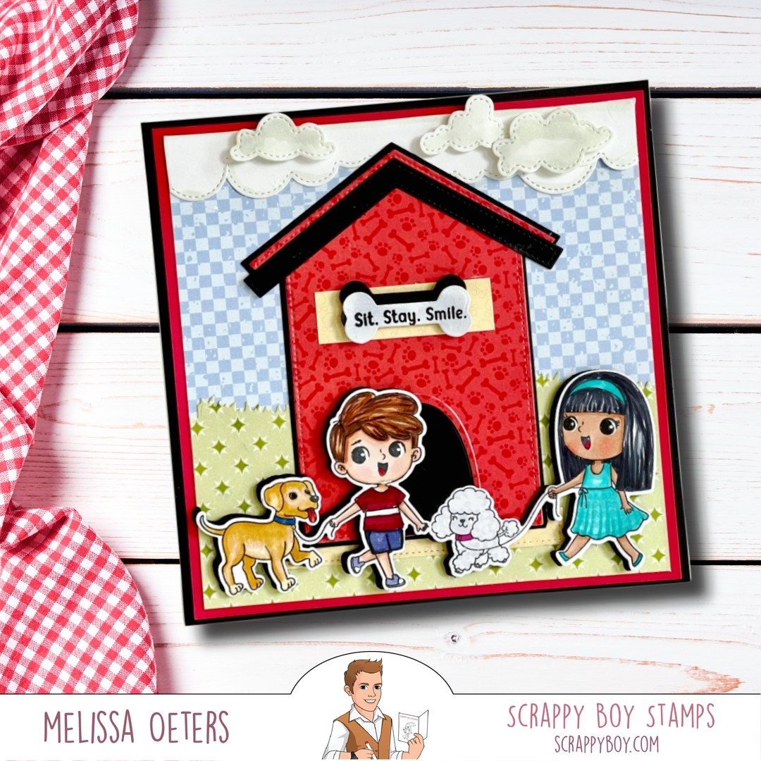 Bundle - Cute Kids Dog Lovers Stamp & Outline Dies Scrappy Boy Stamps