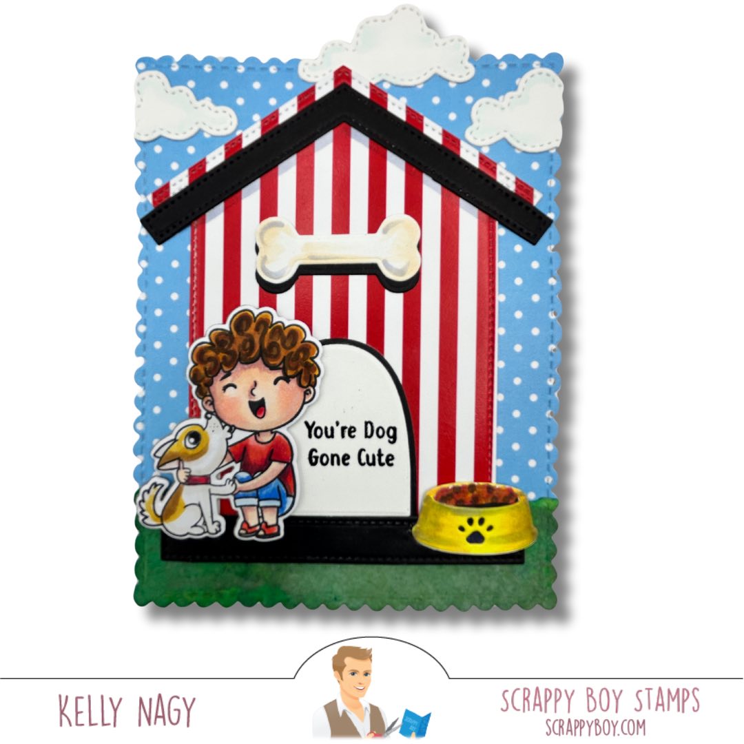 Bundle - Cute Kids Dog Lovers Stamp & Outline Dies Scrappy Boy Stamps