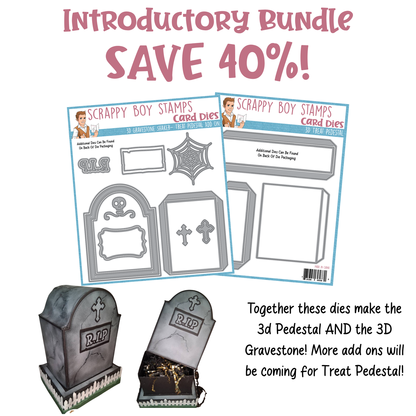 Bundle - 3D Treat Pedestal and 3D Gravestone Shaker Add On Dies Scrappy Boy Stamps