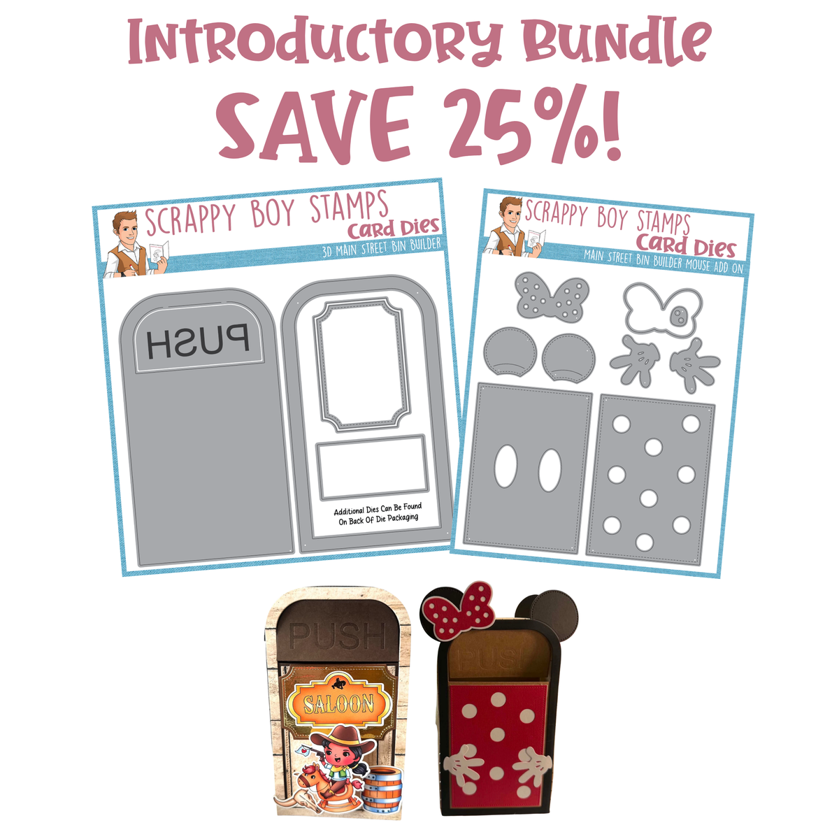 Bundle - 3D Main Street Bin Builder & Mouse Add On Die Sets Scrappy Boy Stamps