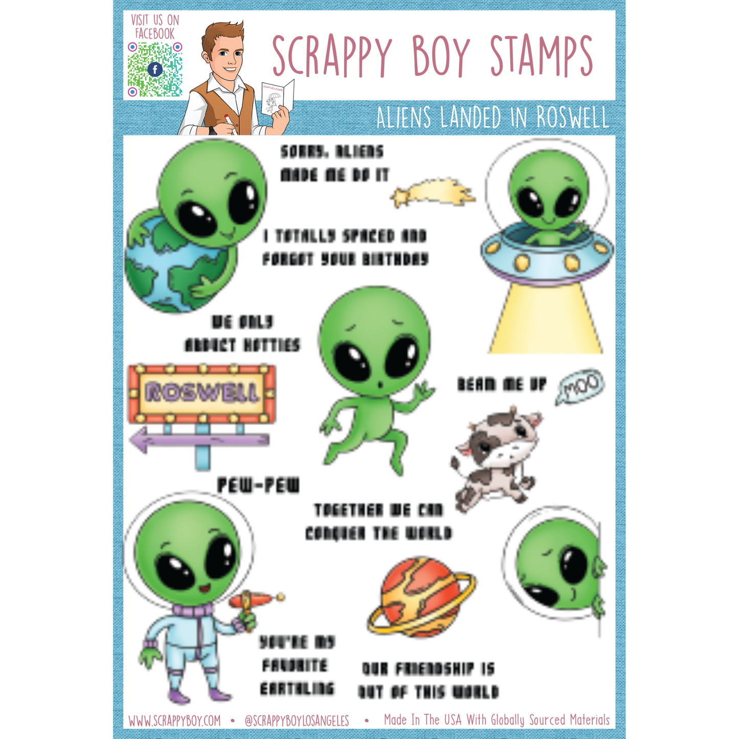 Aliens Landed In Roswell - 6x8 Stamp Set Scrappy Boy Stamps