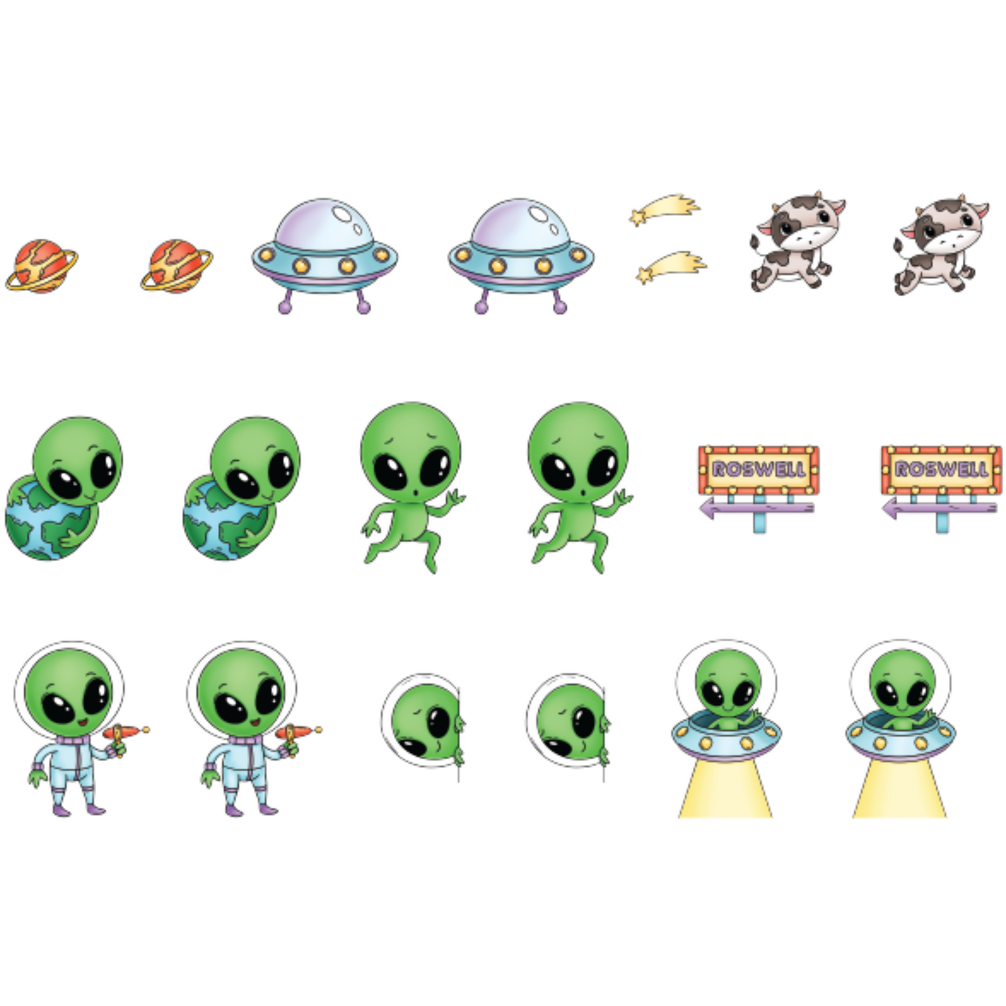 Aliens Landed in Roswell - Colored Die Cut Pieces Scrappy Boy Stamps