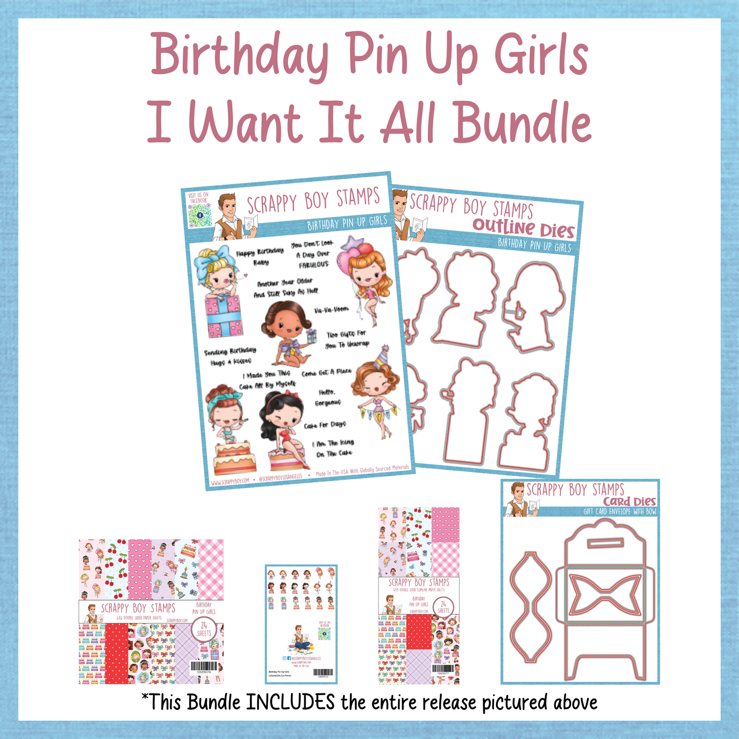 I Want It All Bundle - Birthday Pin Up Girls Scrappy Boy Stamps