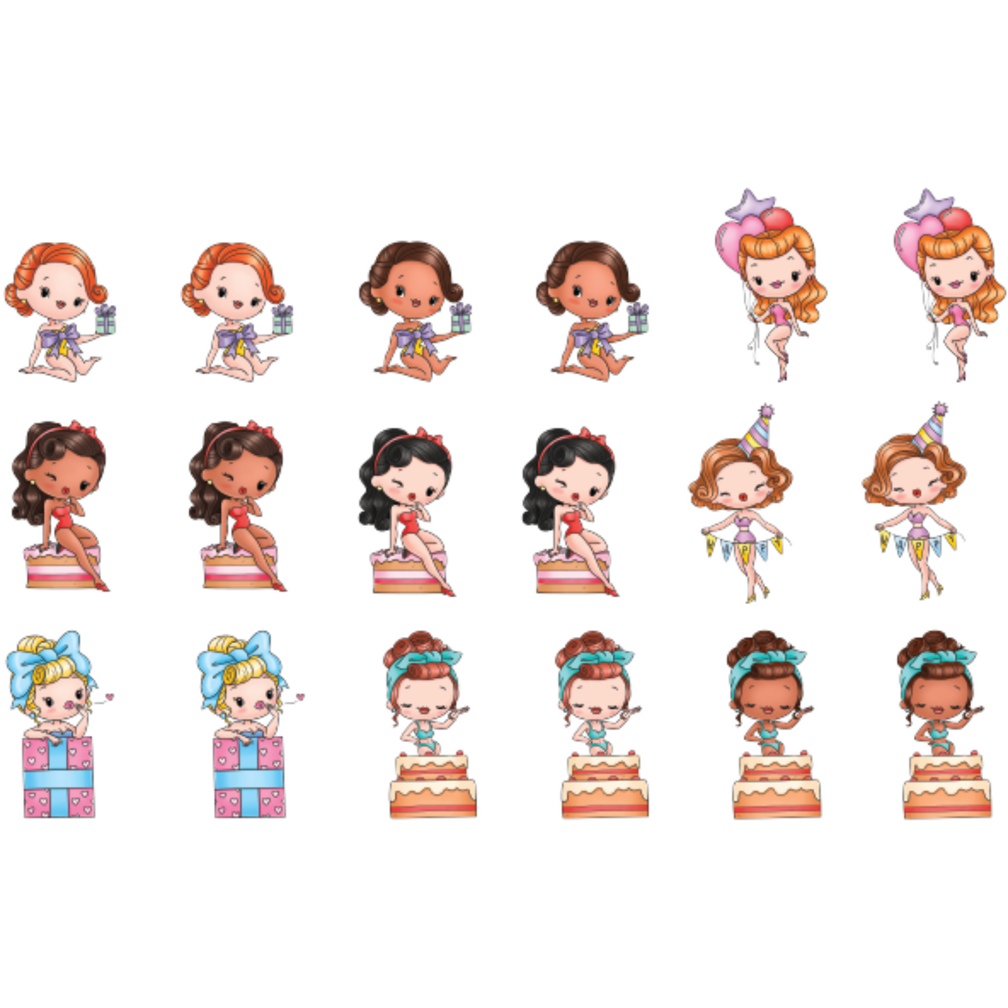 Birthday Pin Up Girls - Colored Die Cut Pieces Scrappy Boy Stamps