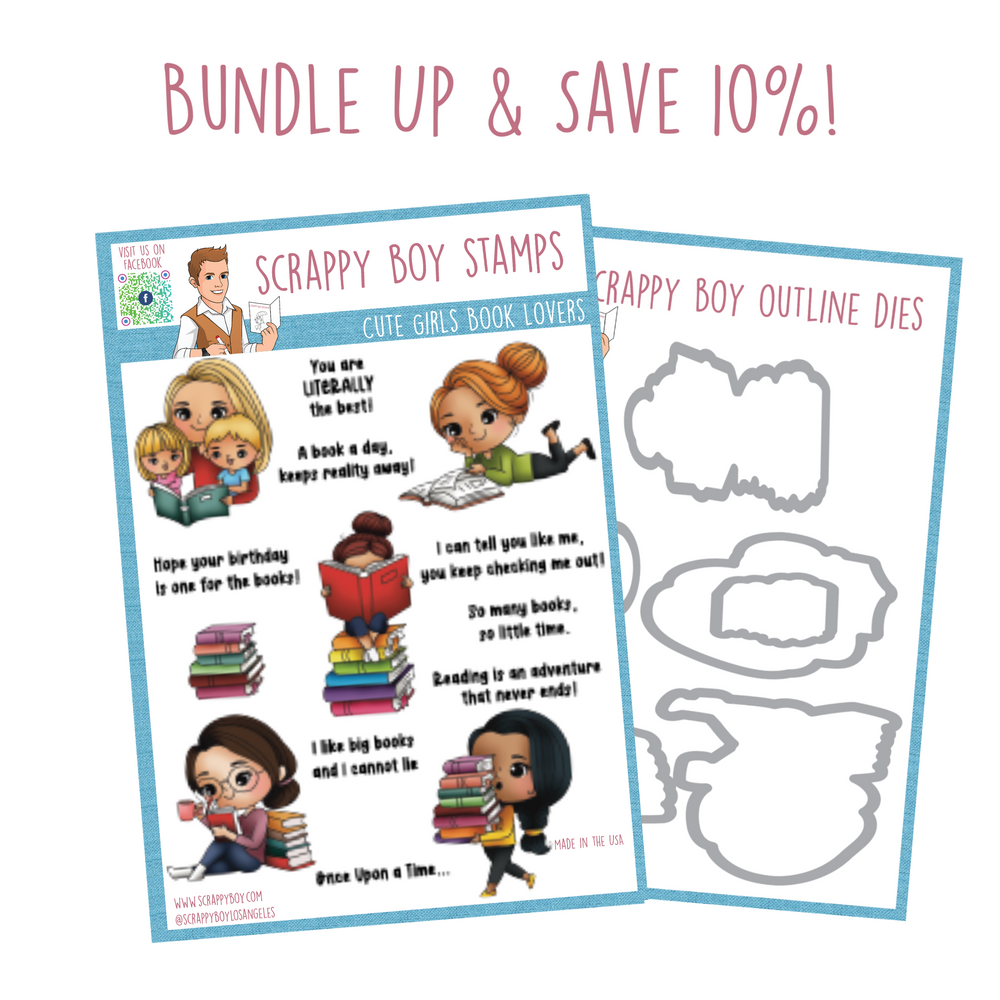 Bundle - Cute Girls Book Lovers Stamp & Outline Dies scrappyboystamps