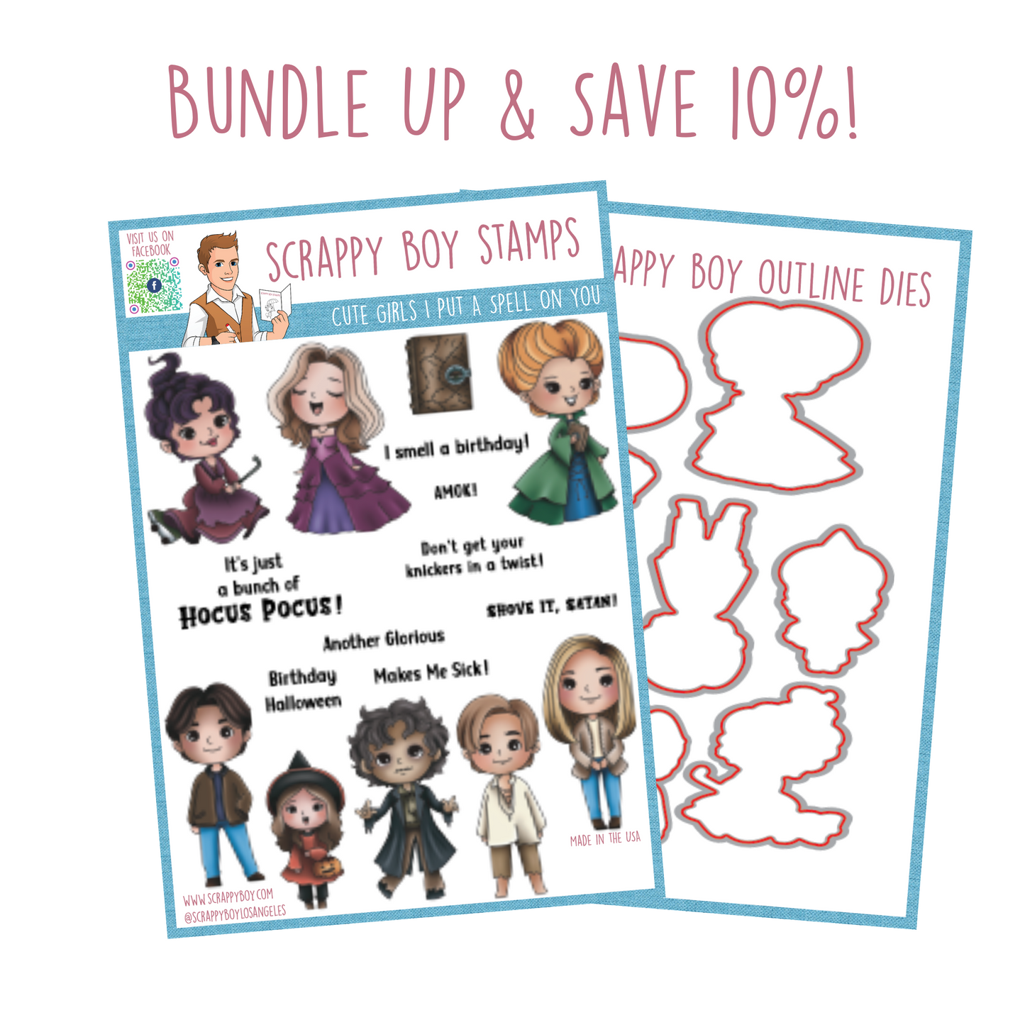 Bundle - Cute Girls I Put A Spell On You Stamp & Outline Dies scrappyboystamps