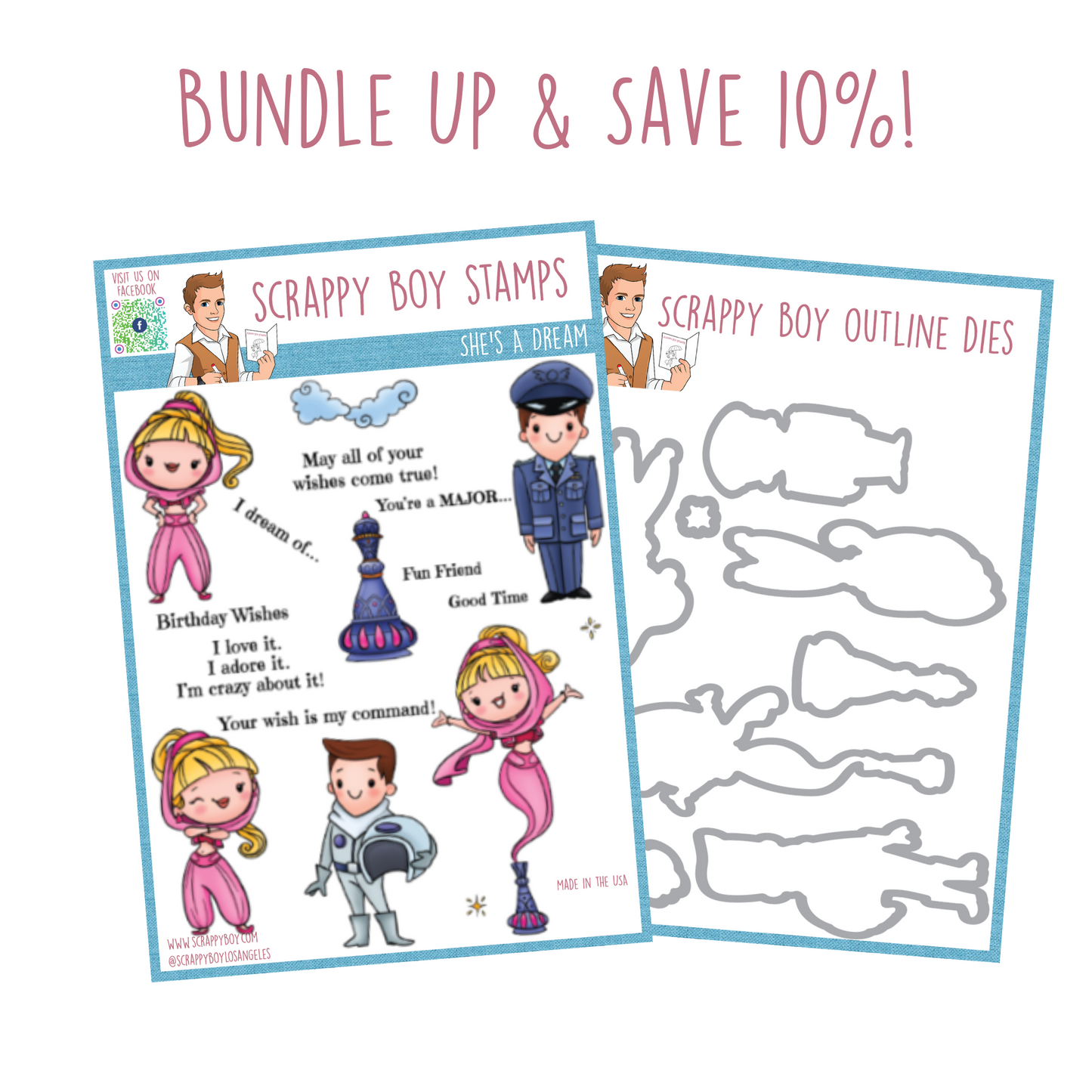 Bundle - She's A Dream Stamp & Outline Dies Scrappy Boy Stamps