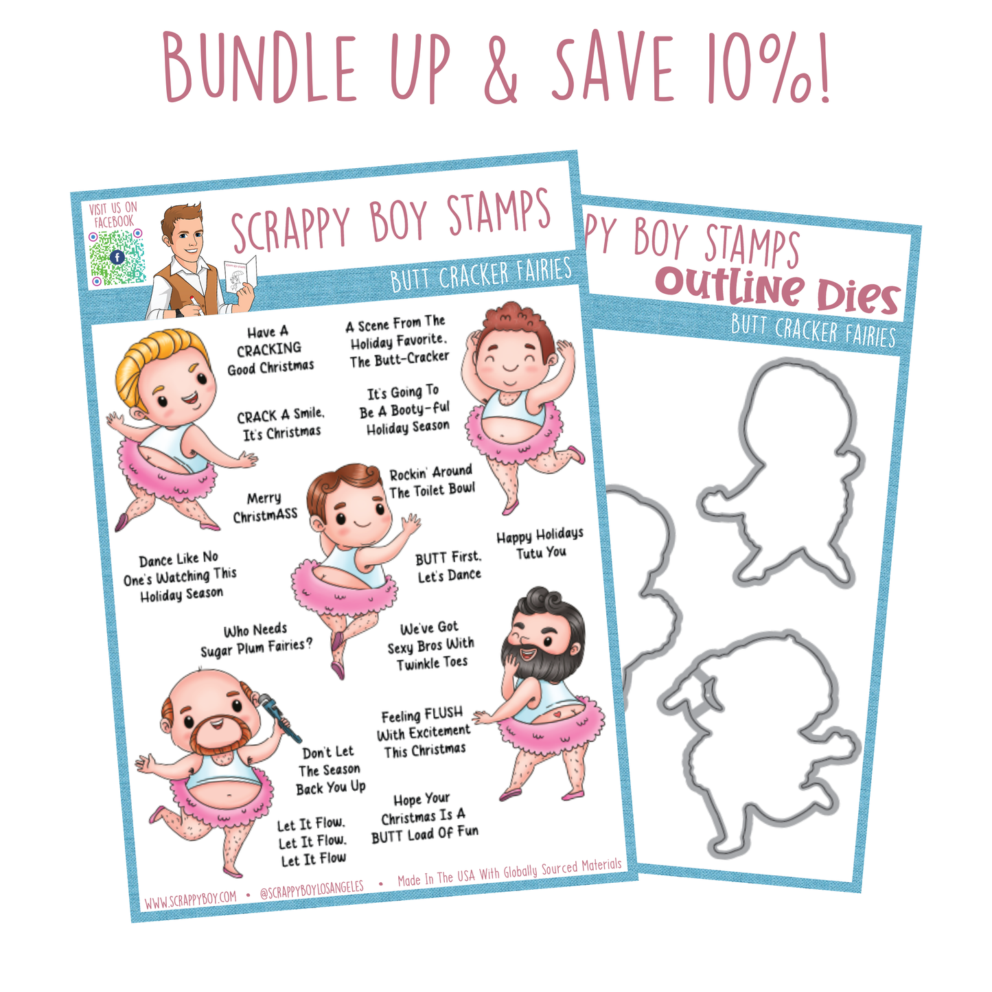 Bundle - Butt Cracker Fairies Stamp & Outline Dies Scrappy Boy Stamps