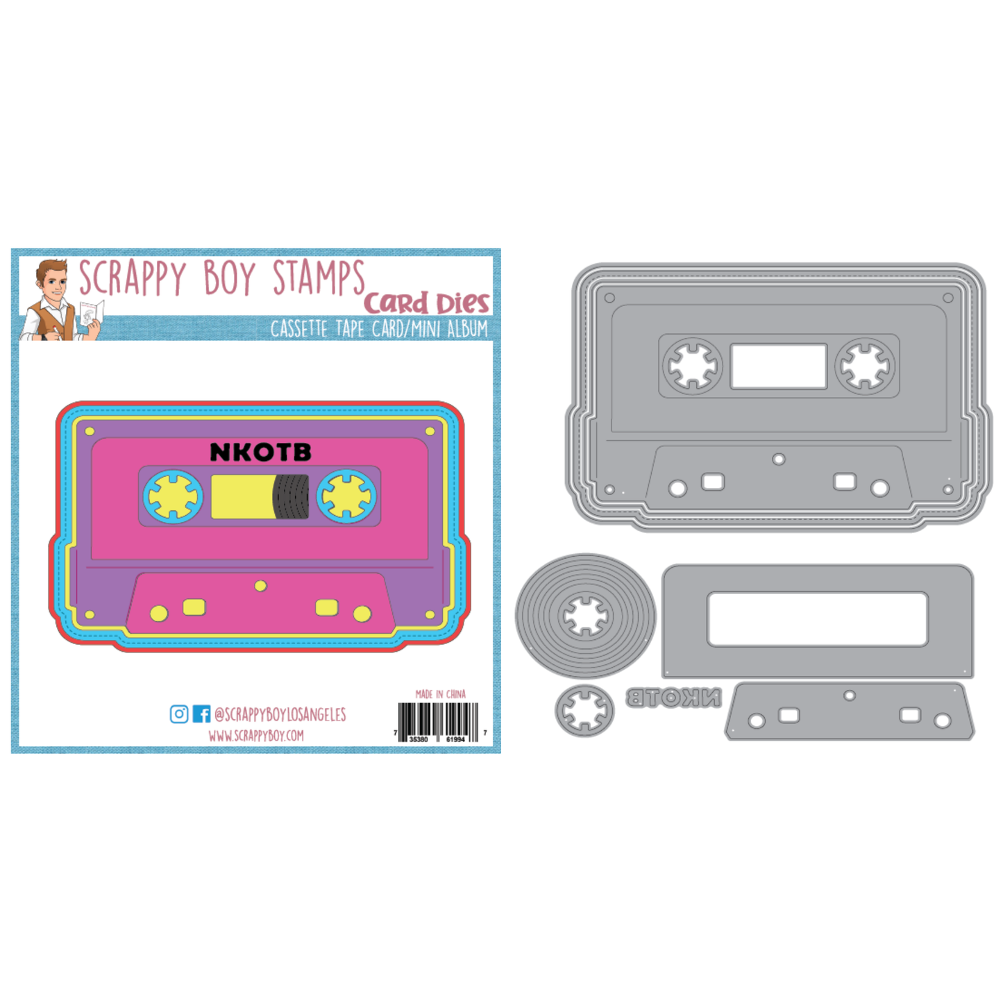 Card die set with cassette tape design die