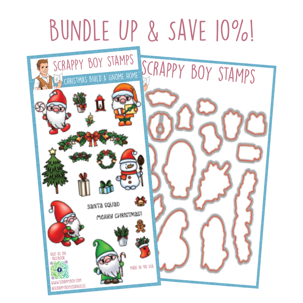 Bundle - Christmas Build A Gnome Home 4x8 Stamp & Outline Dies scrappyboystamps