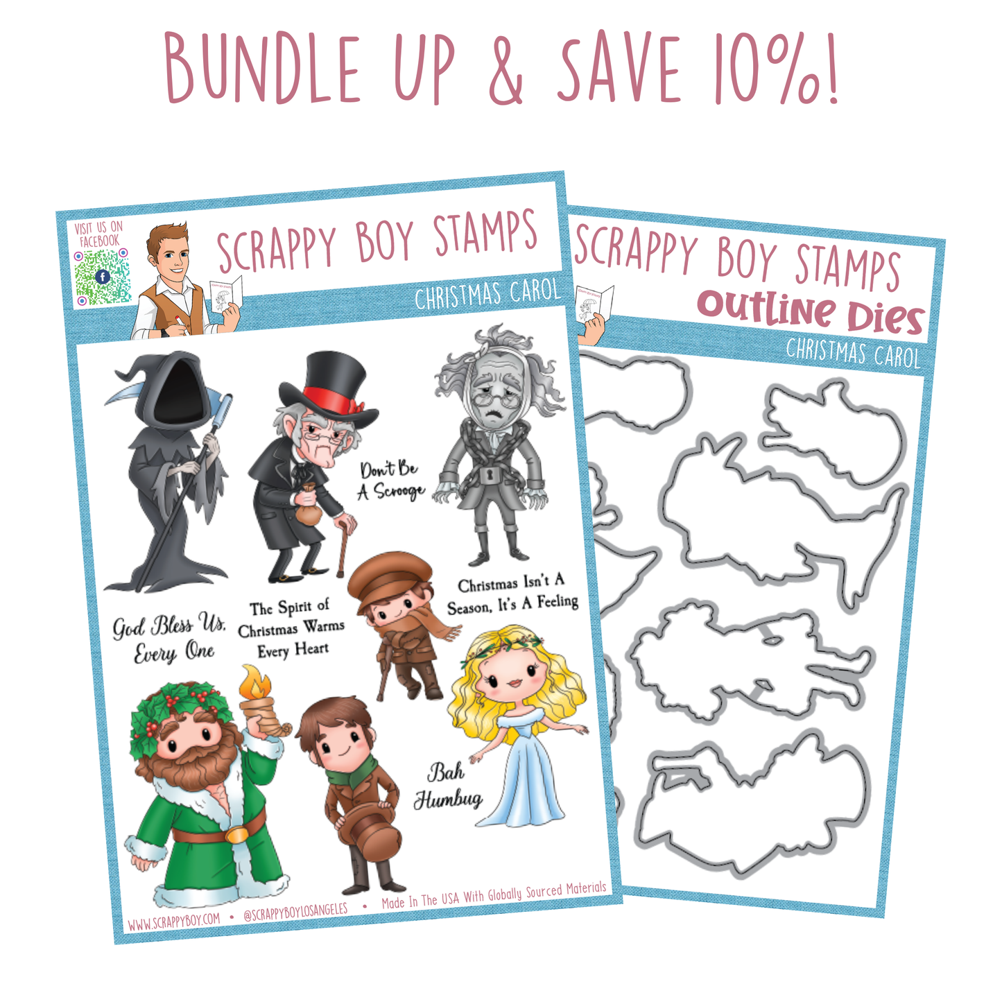 Bundle - Christmas Carol Stamp & Outline Dies Scrappy Boy Stamps