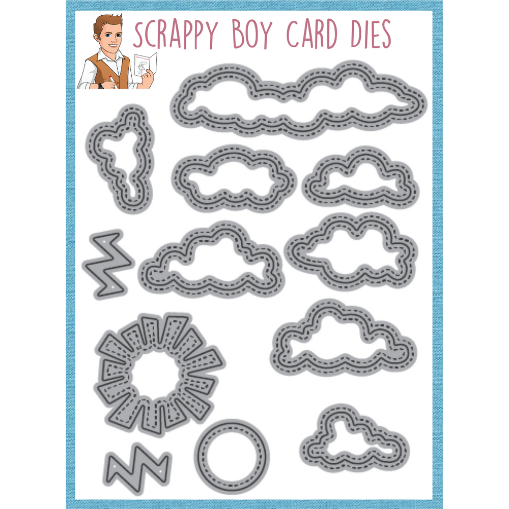 Stitched Clouds, Sun & Lightning Bolt Dies scrappyboystamps