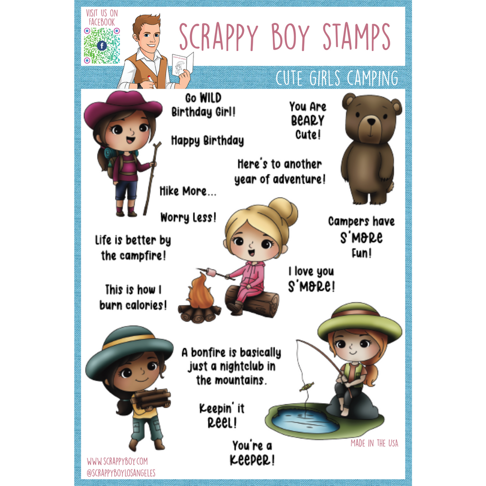 Cute Girls Camping - 6x8 Stamp Set