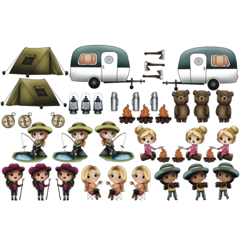 
                  
                    Cute Girls Camping - Colored Die Cut Pieces
                  
                