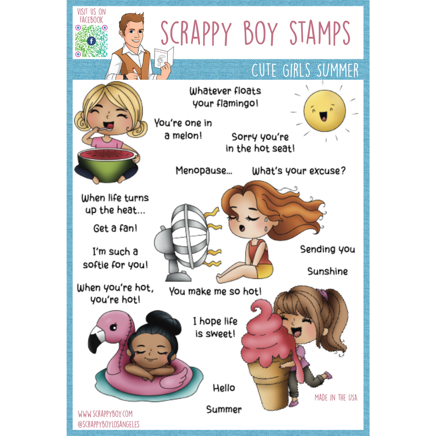 Cute Girls Summer - 6x8 Stamp Set Scrappy Boy Stamps