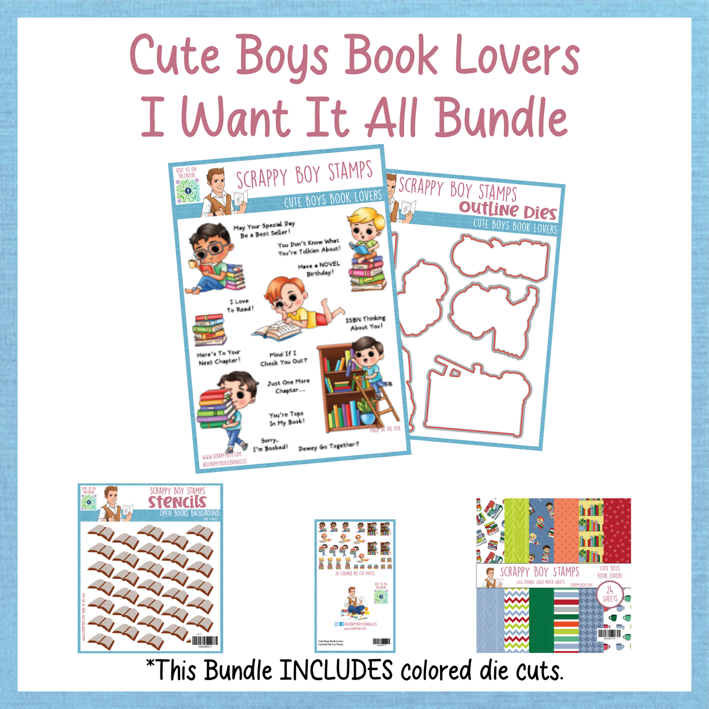 I Want It All Bundle - Cute Boys Book Lovers Release Scrappy Boy Stamps