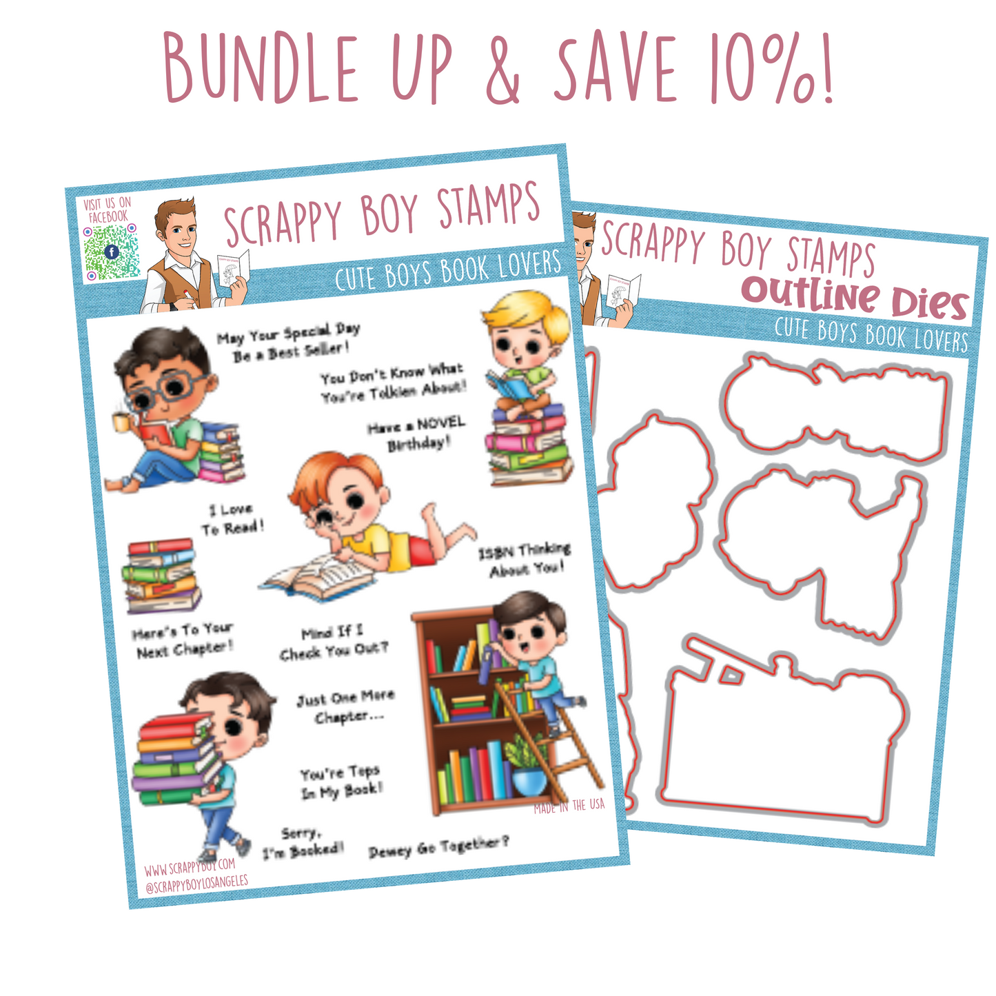 Bundle - Cute Boys Book Lovers Stamp & Outline Dies scrappyboystamps