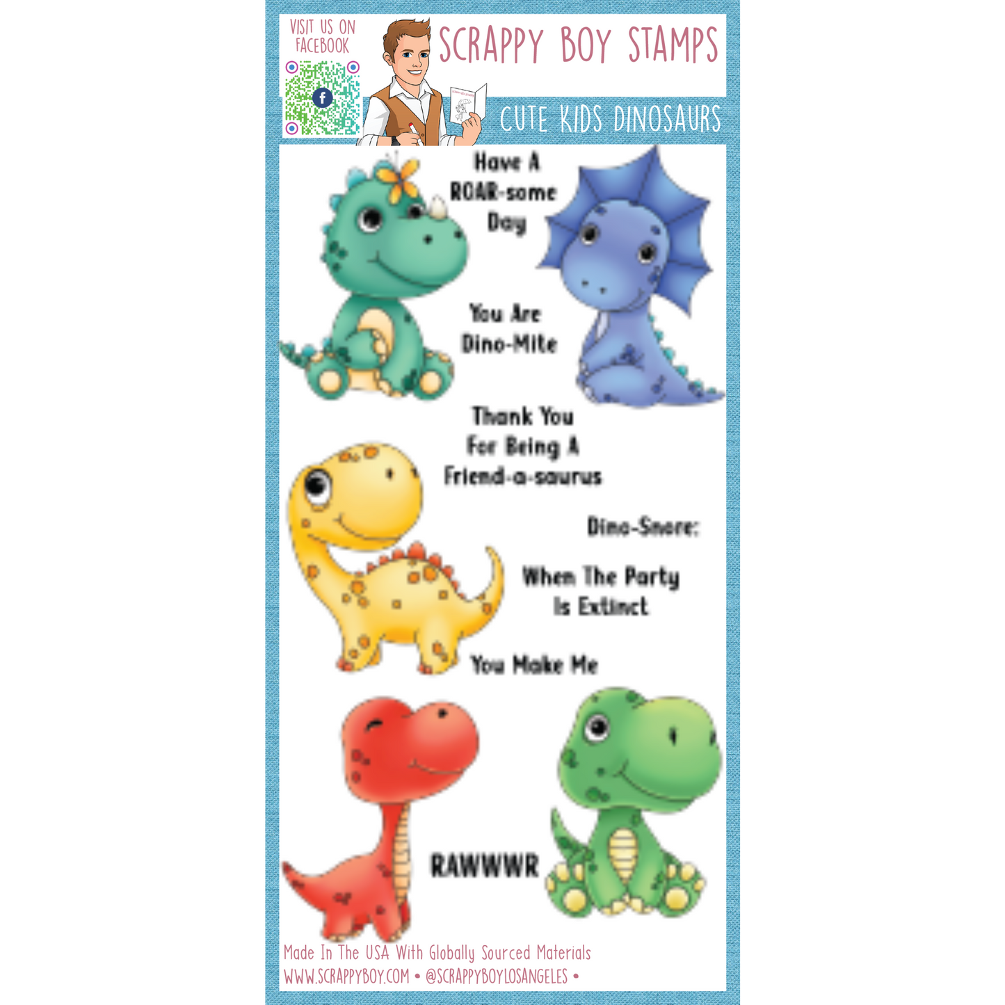 Cute Dinosaurs - 4x8 Stamp Set Scrappy Boy Stamps