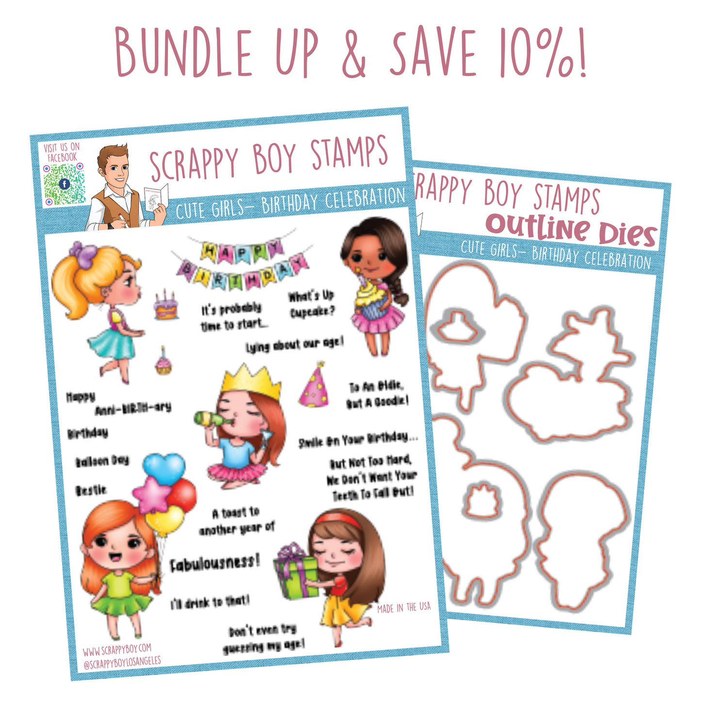 Bundle - Cute Girls Birthday Celebration Stamp & Outline Dies scrappyboystamps
