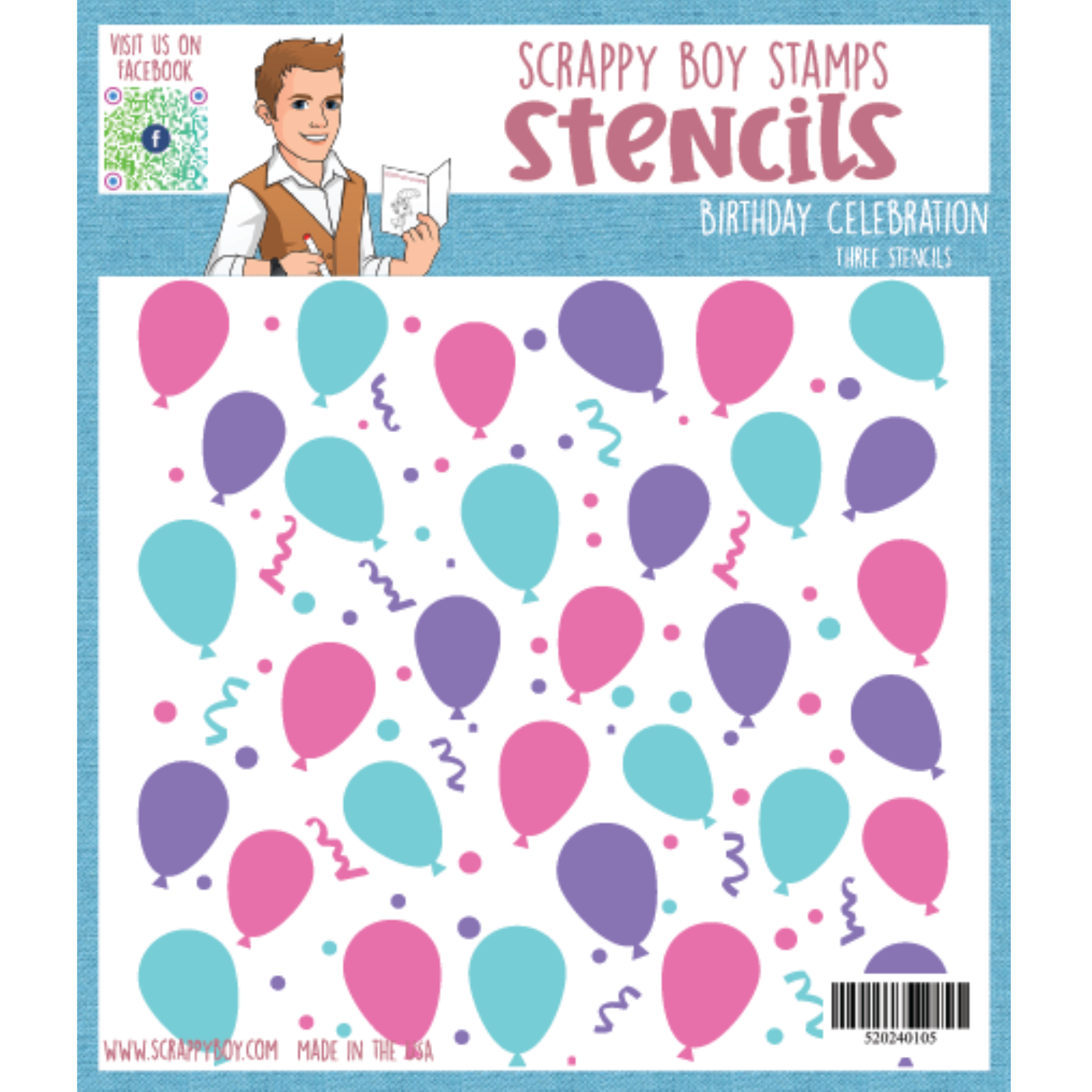 Birthday Celebration Layered Background Builder Stencil scrappyboystamps
