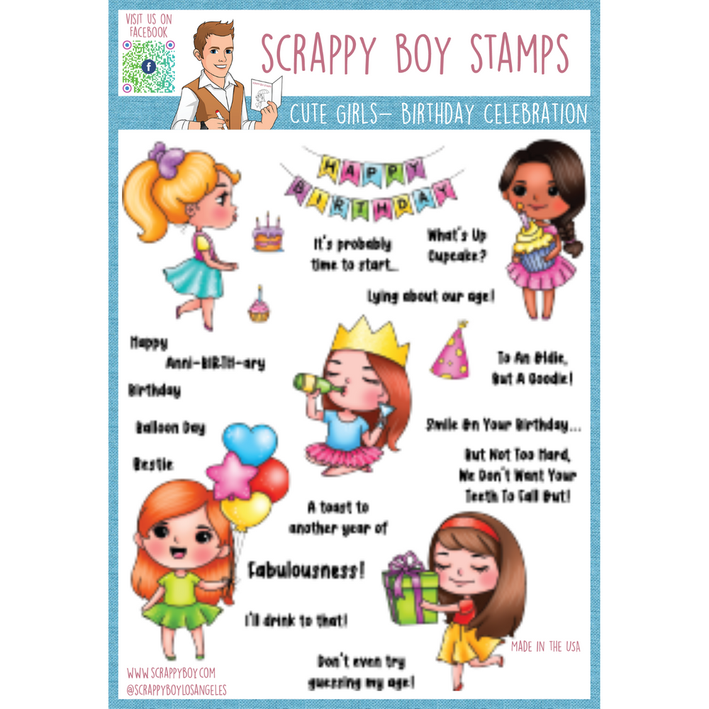 Cute Girls Birthday Celebration - 6x8 Stamp Set Scrappy Boy Stamps