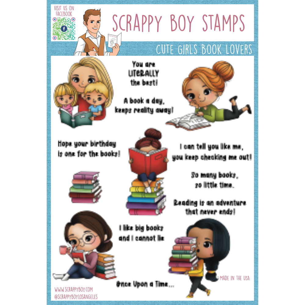 Cute Girls Book Lovers - 6x8 Stamp Set Scrappy Boy Stamps