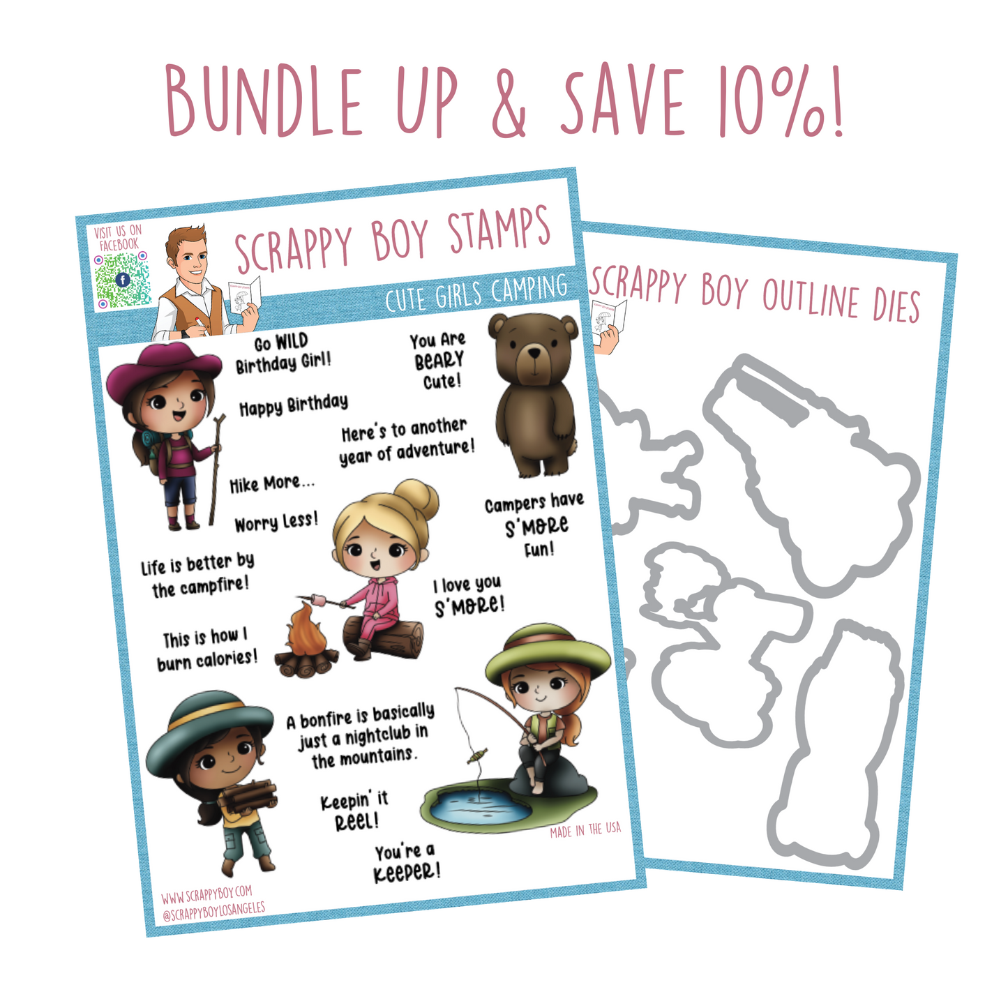Bundle - Cute Girls Camping Stamp & Outline Dies scrappyboystamps