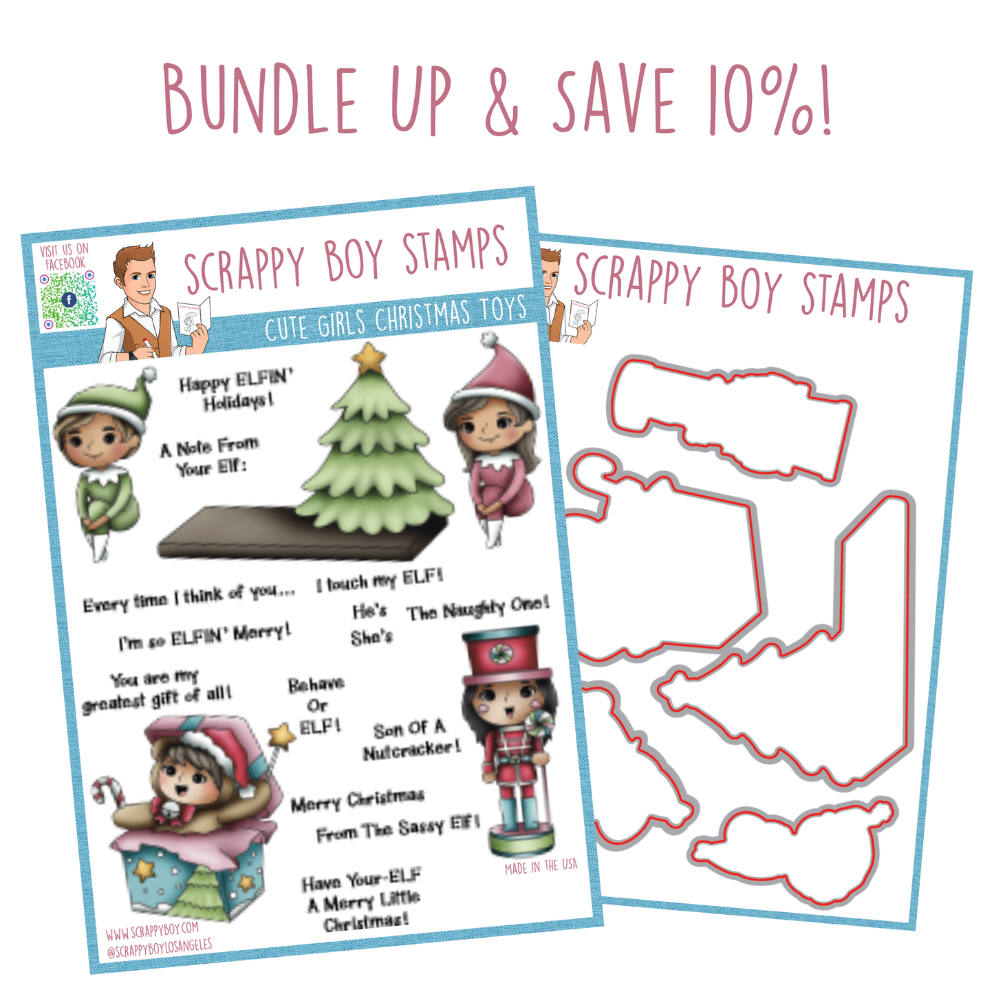 Bundle -  Cute Girls Christmas Toys Stamp & Outline Dies scrappyboystamps