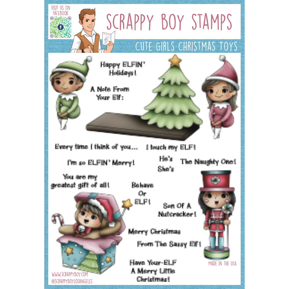 Cute Girls Christmas Toys - 6x8 Stamp Set Scrappy Boy Stamps