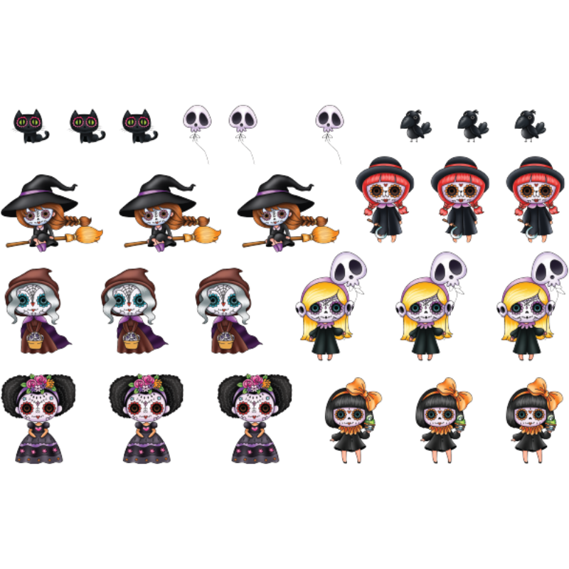 Cute Girls Day of the Dead - Colored Die Cut Pieces Scrappy Boy Stamps