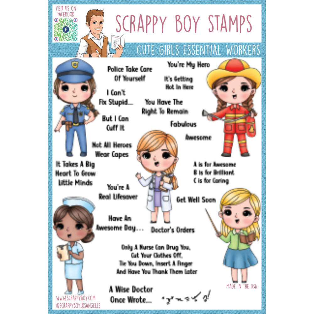 Cute Girls Essential Workers - 6x8 Stamp Set Scrappy Boy Stamps