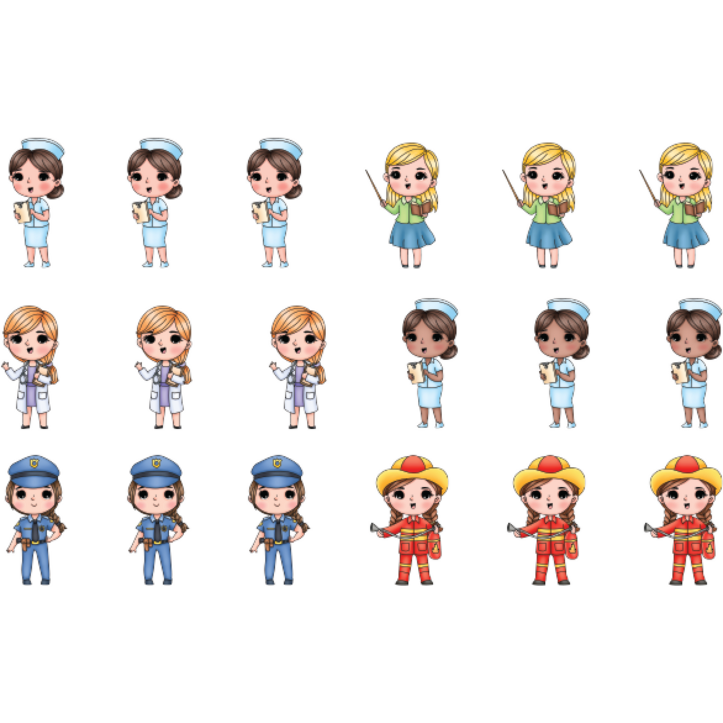 Cute Girls Essential Workers - Colored Die Cut Pieces Scrappy Boy Stamps