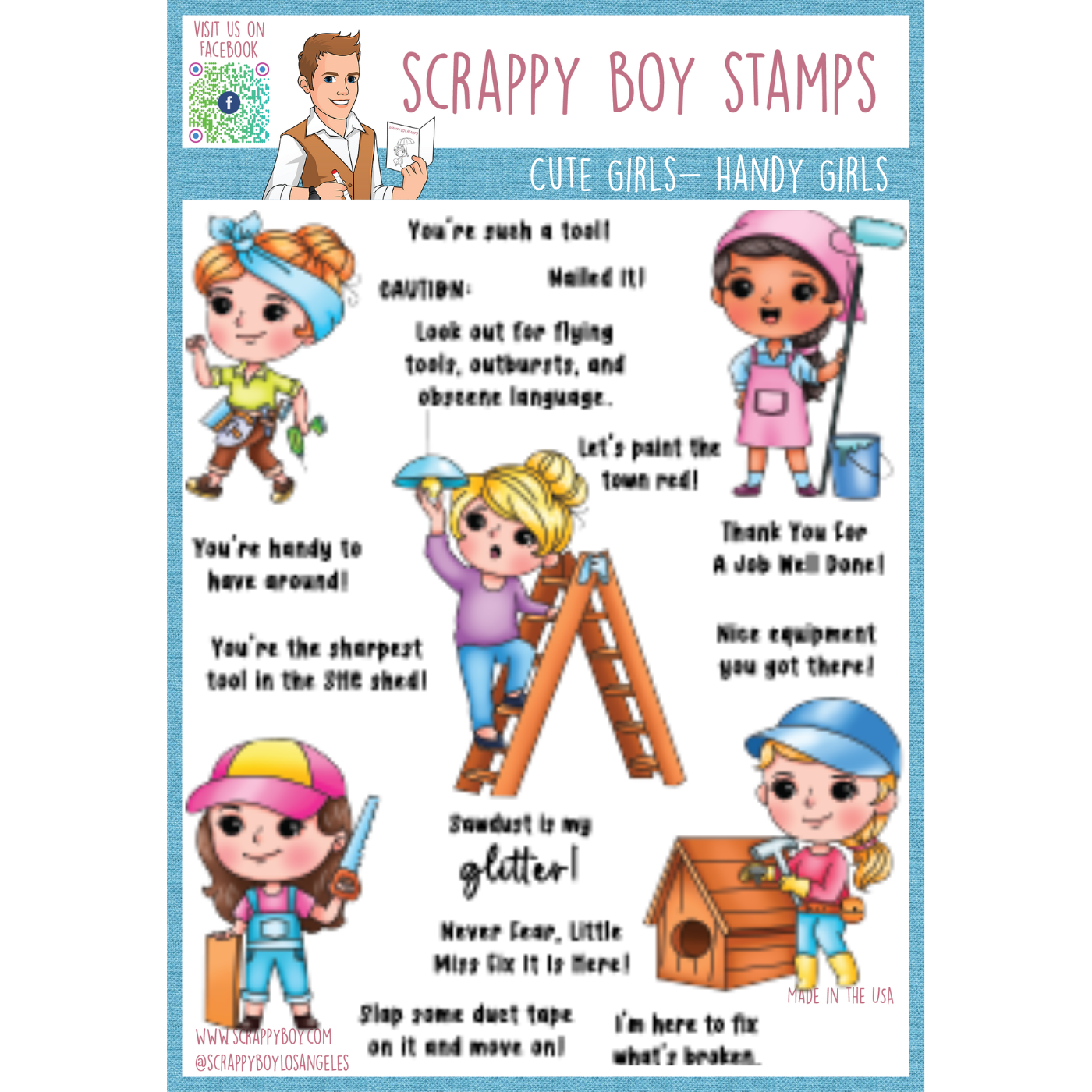 Cute Girls Handy Girls - 6x8 Stamp Set Scrappy Boy Stamps