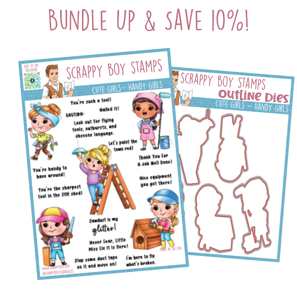 Bundle - Cute Girls Handy Girls Stamp & Outline Dies scrappyboystamps