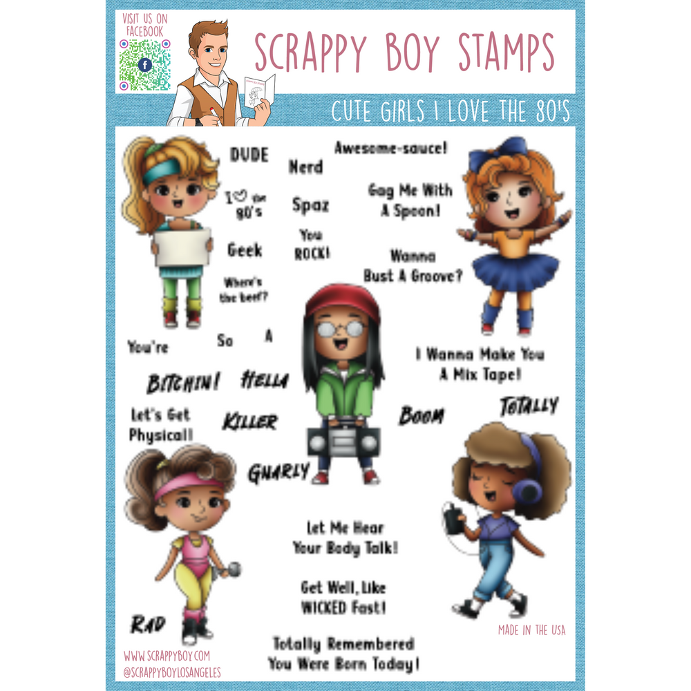 Cute Girls I Love the 80's - 6x8 Stamp Set Scrappy Boy Stamps