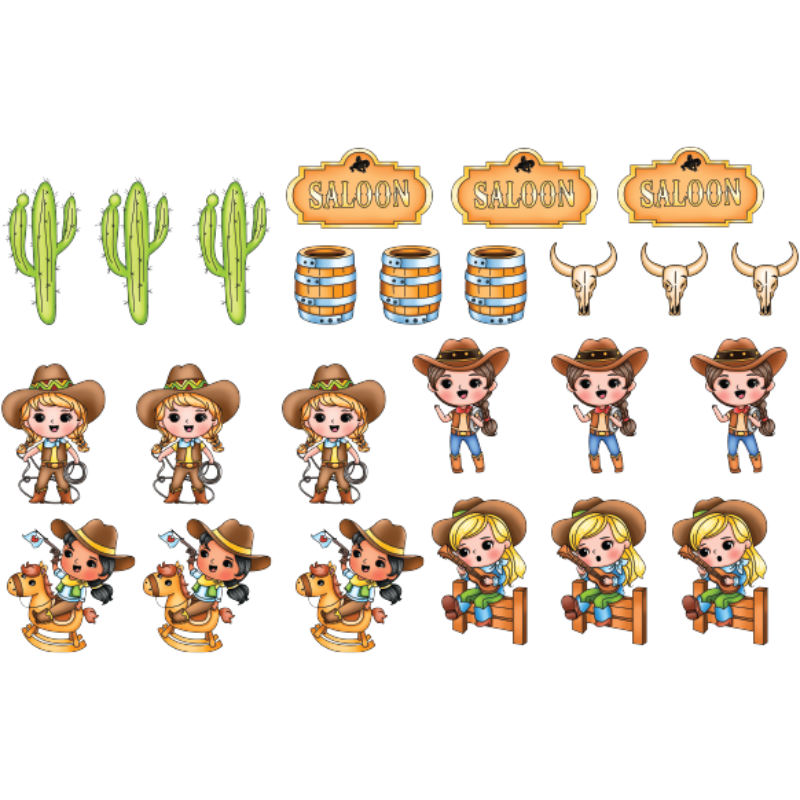 Cute Girls Western Girls - Colored Die Cut Pieces Scrappy Boy Stamps