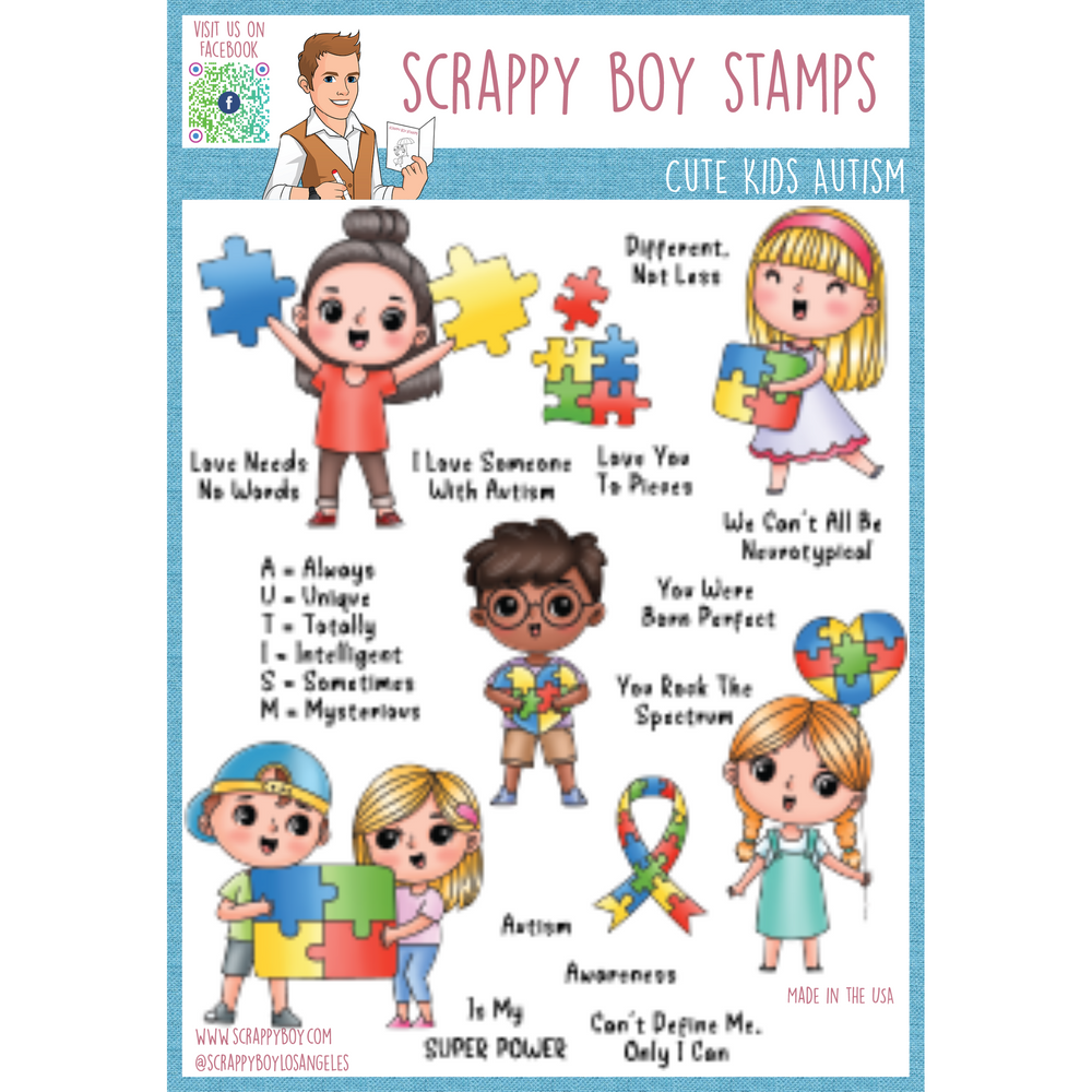 Cute Kids Autism Awareness - 6x8 Stamp Set Scrappy Boy Stamps