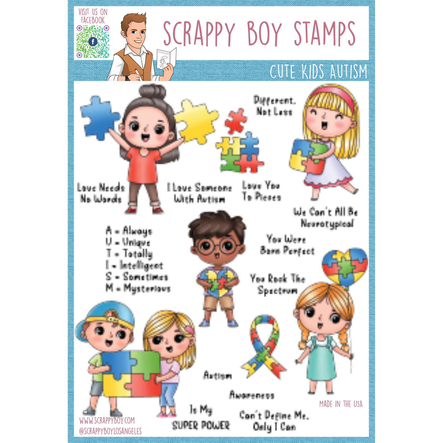 
                  
                    Cute Kids Autism Awareness - 6x8 Stamp Set Scrappy Boy Stamps
                  
                