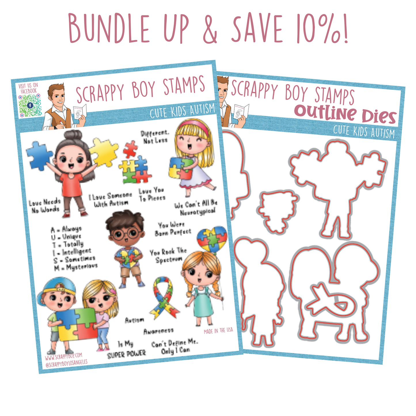 
                  
                    Bundle - Cute Kids Autism Awareness Stamp & Outline Dies Scrappy Boy Stamps
                  
                